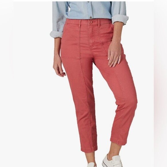 Lee Ultra Lux Relaxed Utility Crop Pants Straight Leg High Rise Capri Cinnamon - Picture 1 of 10